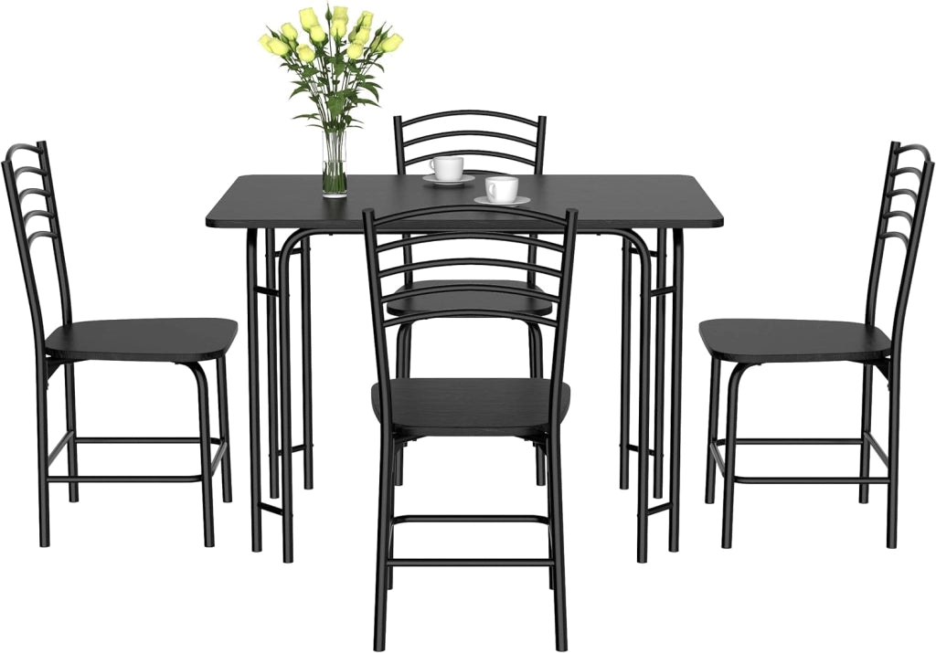 Set Tavolo e Sedie da Pranzo, Tavolo da Pranzo con Sedie, Set di Tavolo da Pranzo con 4 Sedie, Tavolo Legno, 4 Sedie Sala da Pranzo, Gamba in Metallo, per Sala da Pranzo