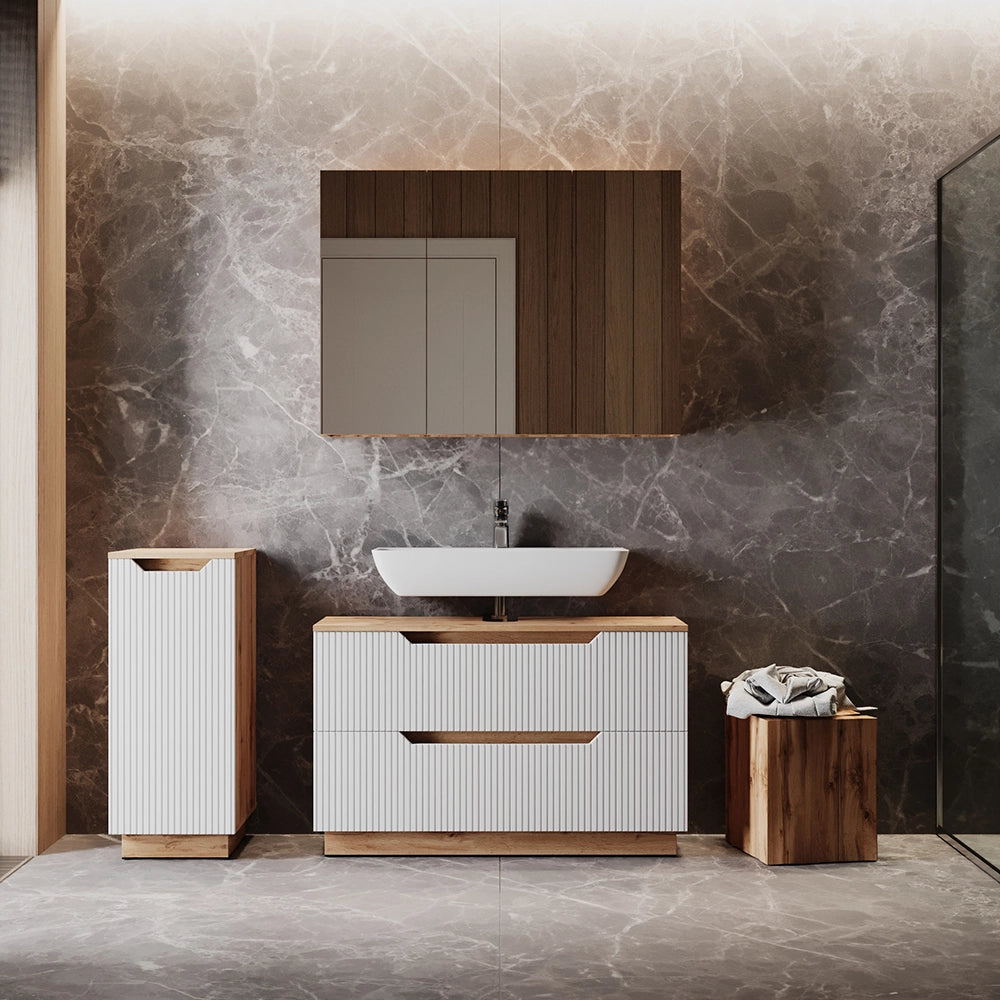 Vicco Set di mobili da bagno Rovere/bianco a strisce 3 parti