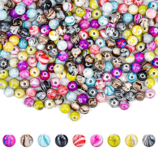 Acquario Kralen 500 Stuks - 8 mm - Kralen a Colori Ronde - Effetto Marmo - Duraturo - Per DIY Gioielli - Gioiellikralen