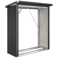 Capanno Portalegna 150x66.5x150 cm Base Rialzata e Tetto Inclinato in Acciaio Grigio Scuro