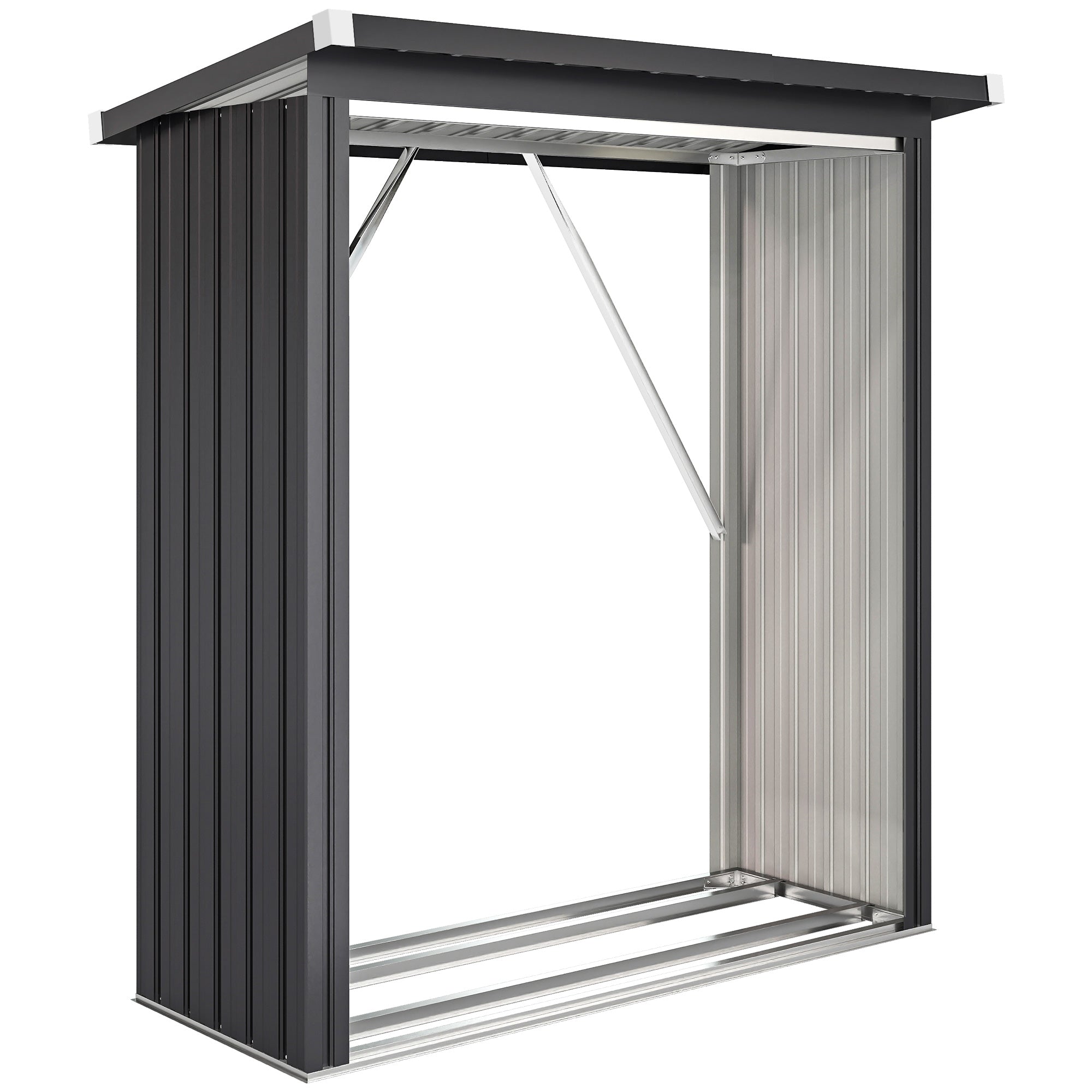 Capanno Portalegna 150x66.5x150 cm Base Rialzata e Tetto Inclinato in Acciaio Grigio Scuro