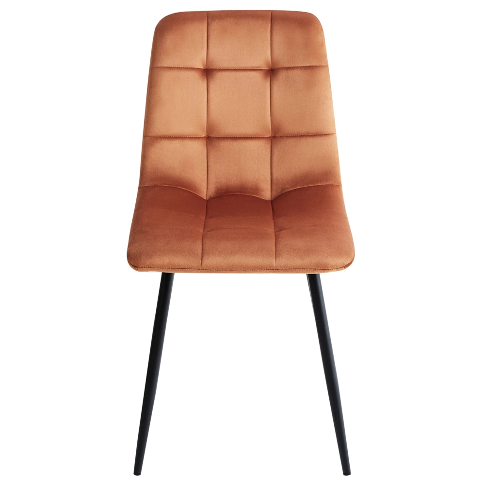 Set di 4 sedie da pranzo in velluto arancione gambe in ferro stile moderno