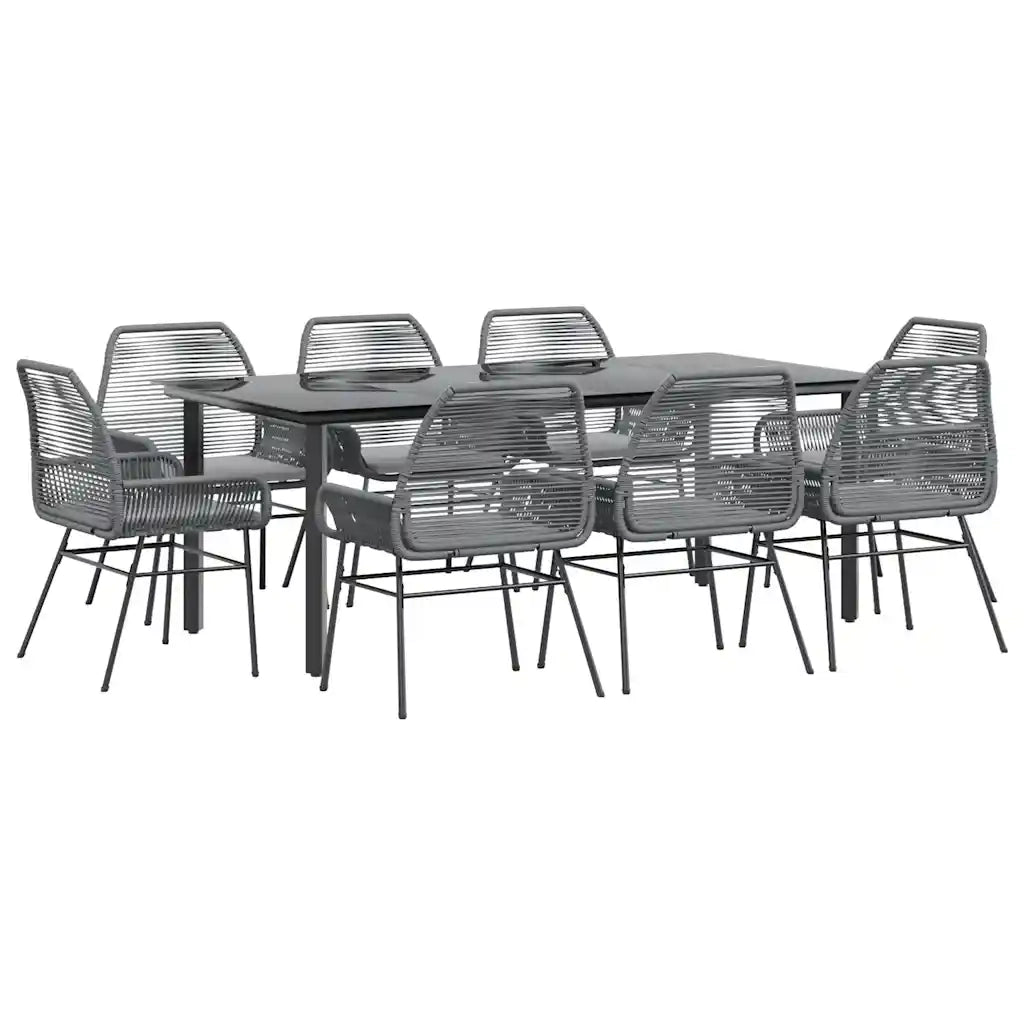 Set da Pranzo da Giardino 9 pz con Cuscini Polyrattan Vetro
