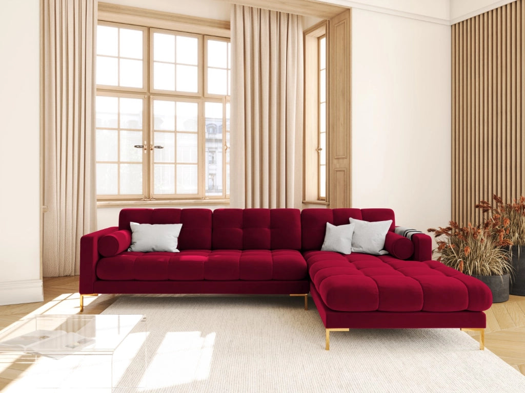 Cosmopolitan Design - Divano angolare destro "Bali" 5 posti in velluto rosso 
