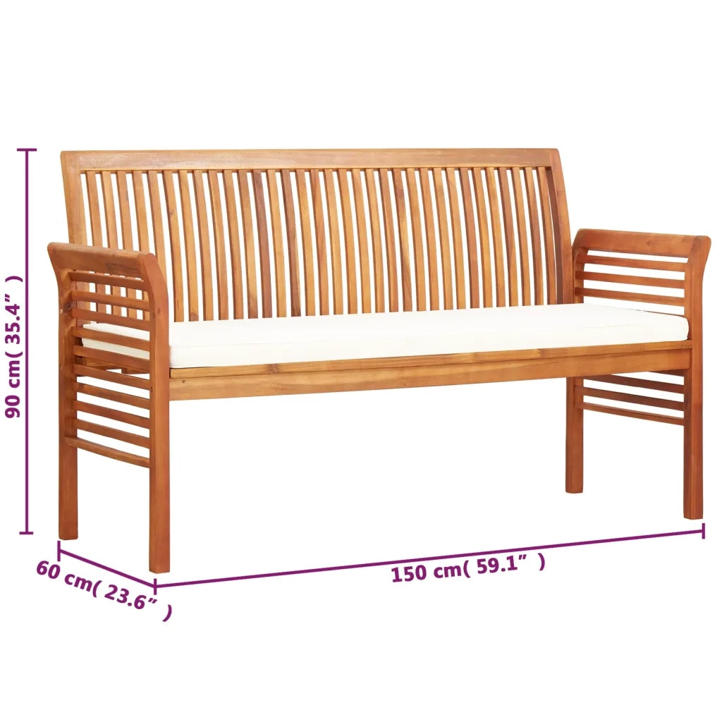 Panca da Giardino a 3 Posti 150 cm in Legno Massello di Acacia 45968