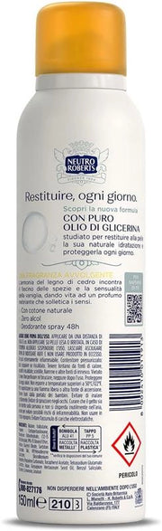 NEUTRO ROBERTS CON PURO OLIO DI GLICERINA ZERO ALCOL 48H DI PROTEZIONE ASCIUTTO CON CEDRO E VANIGLIA 150 ML