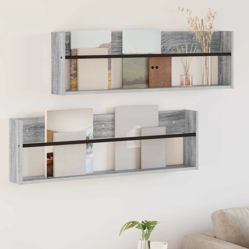 Scaffale per riviste 2 pcs Grigio Sonoma 100 x 12 x 30 cm 890823