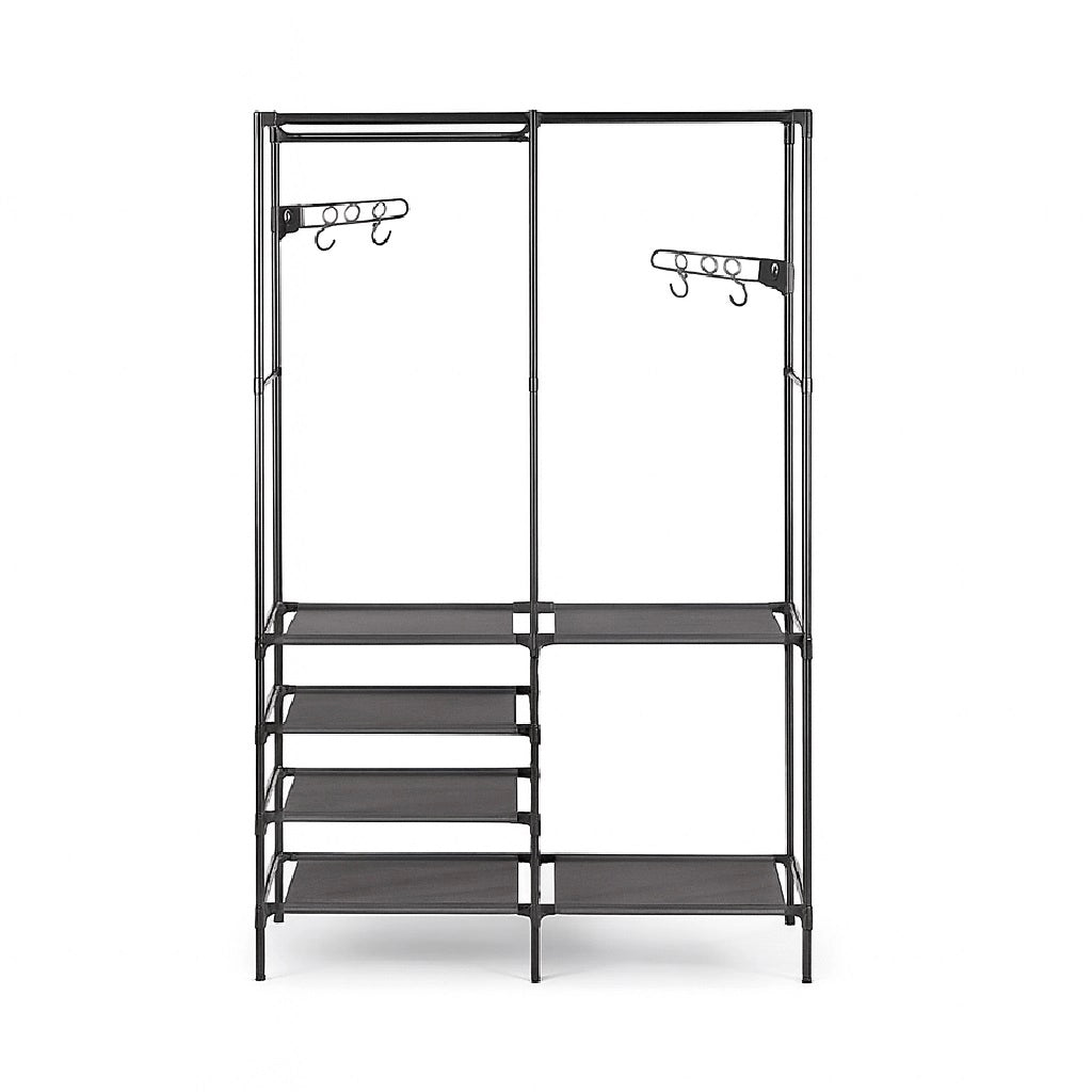Armadio Salvaspazio Metallo e Tessuto 6 Ripiani Appendiabiti 108x36x170cm Nero
