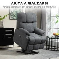 Poltrona Alzapersona con Poggiapiedi, in Tessuto Effetto Lino, 84x96x100 cm, Grigio Scuro