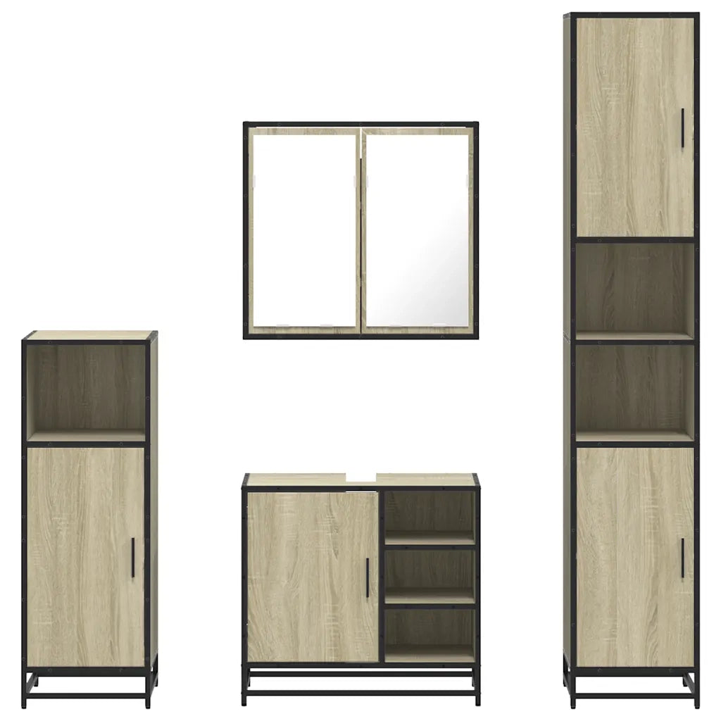 Set Mobili da Bagno 4 pz Rovere Sonoma in Legno Multistrato