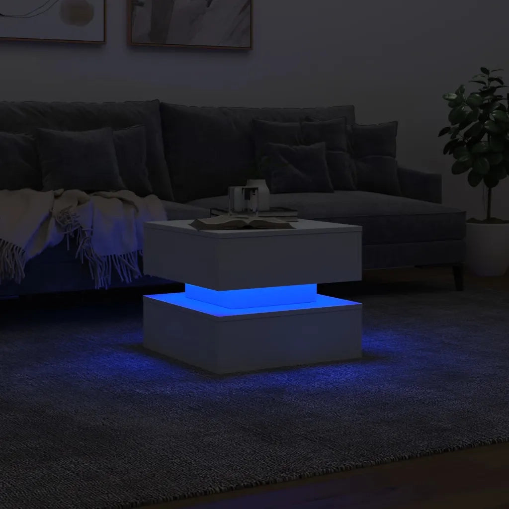 Tavolino da Salotto con Luci LED Bianco 50x50x40 cm 839854