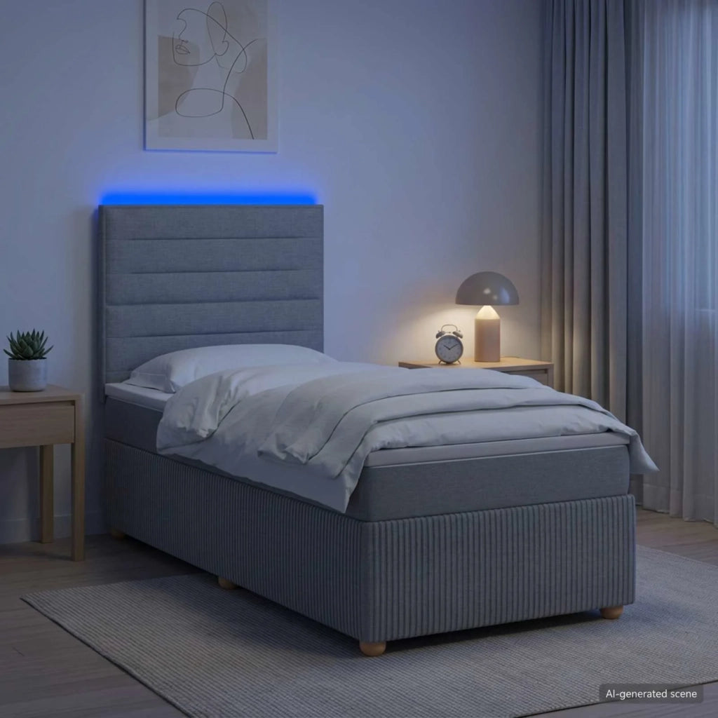 Letto Box Spring LED con Materasso Grigio Chiaro 100 x 200 cm 3455783