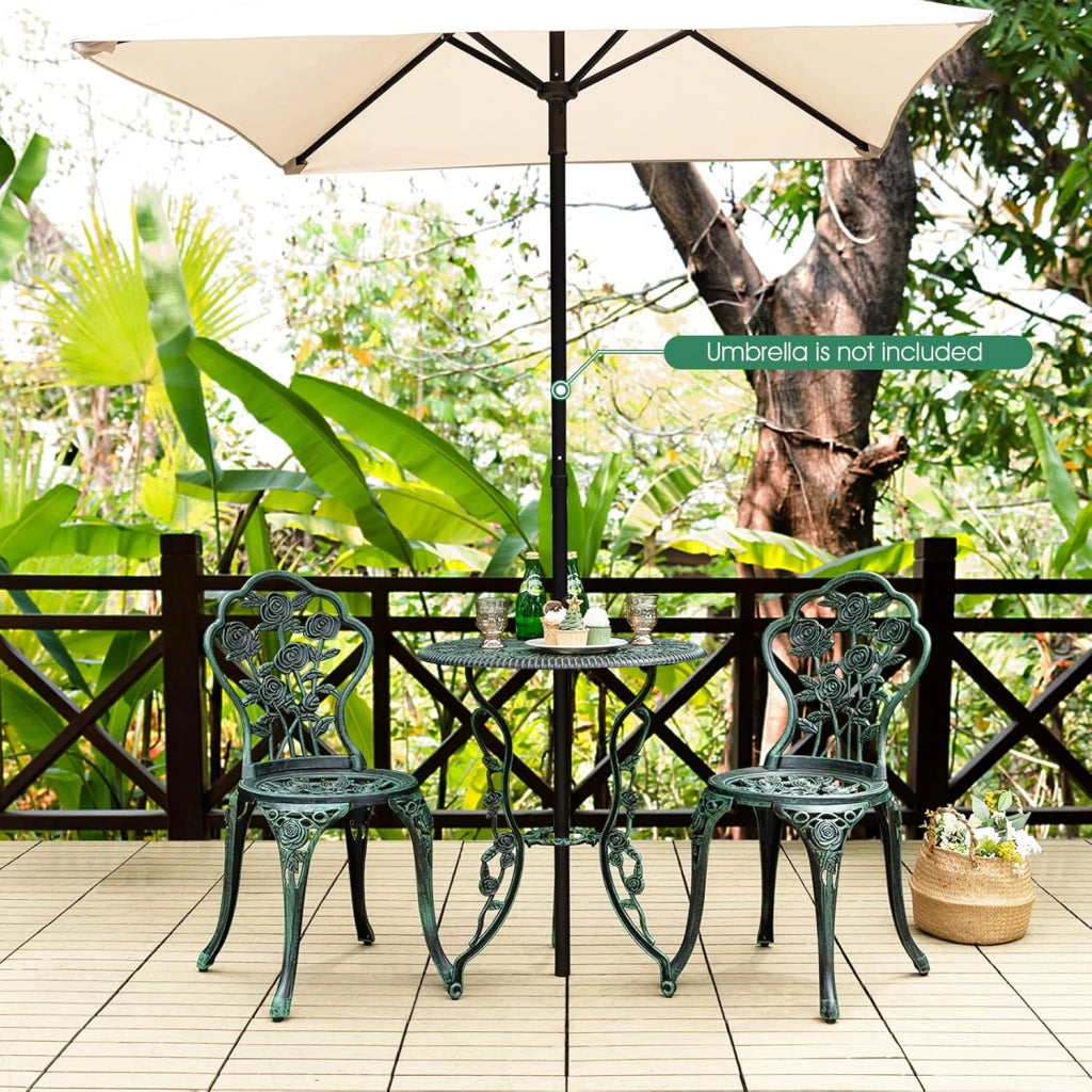 Set Tavolo da Bistrot in Fusione di Alluminio Set da 3 Pezzi Tavolino con 2 Sedie per Giardino Balcone Bordo Piscina, Colore Verde Bronzo/Bianco (Verde Bronzo)