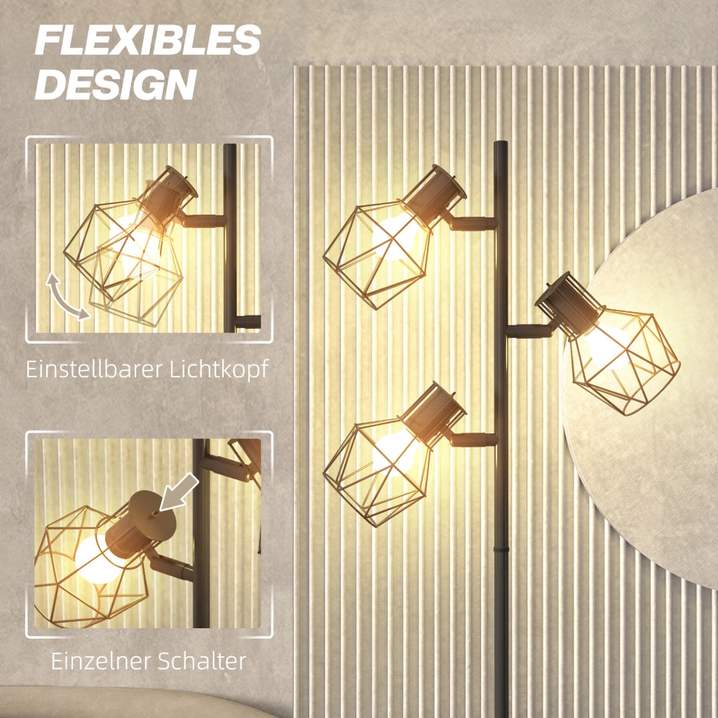 Lampada da terra a 3 luci con elementi flessibili ¨C zephmum ¨C Struttura ad albero, metallo, nero