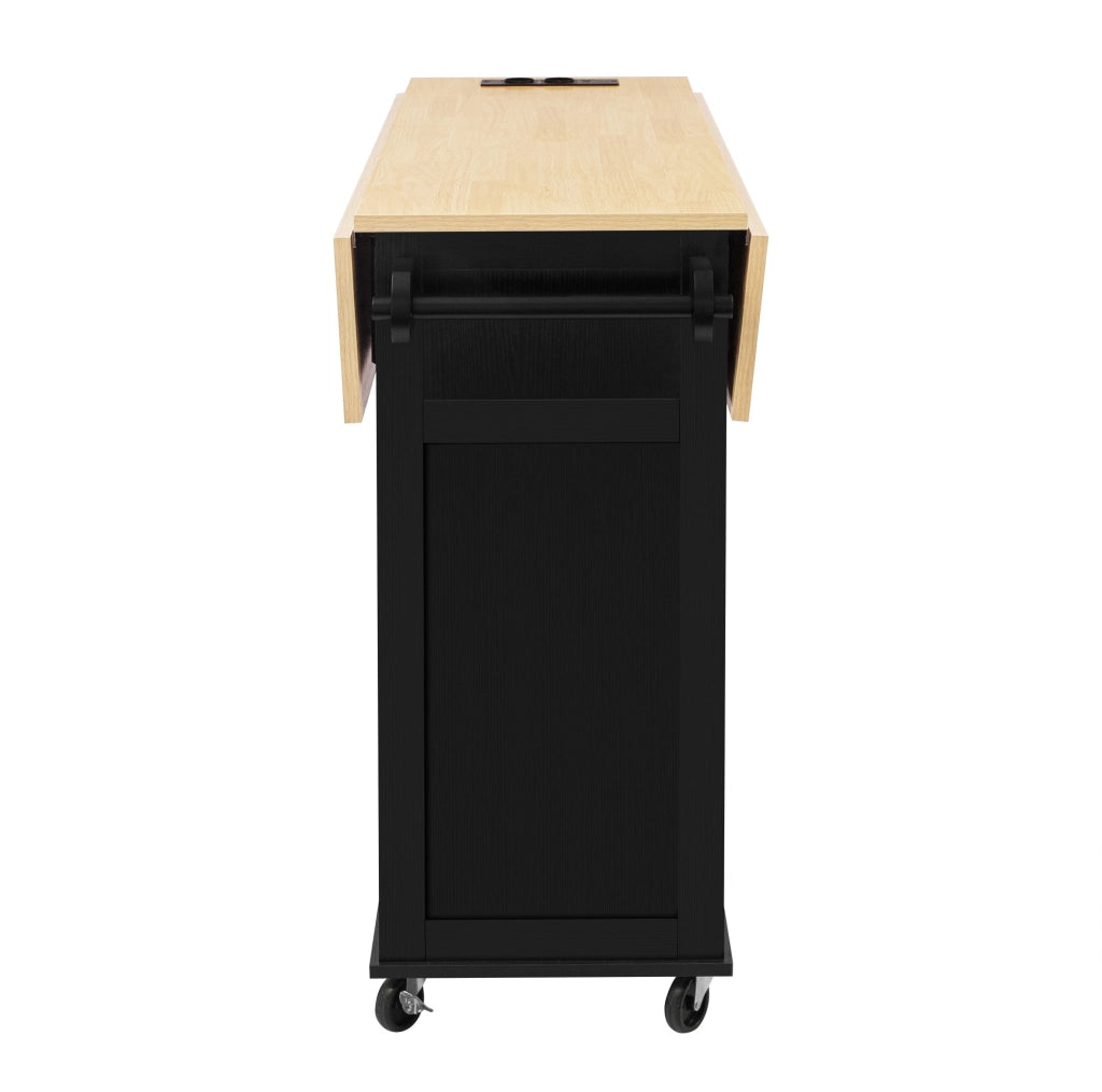 Isola cucina 120x40-60-80x92 cm con piano pieghevole e prese; in MDF e PB; nero e naturale
