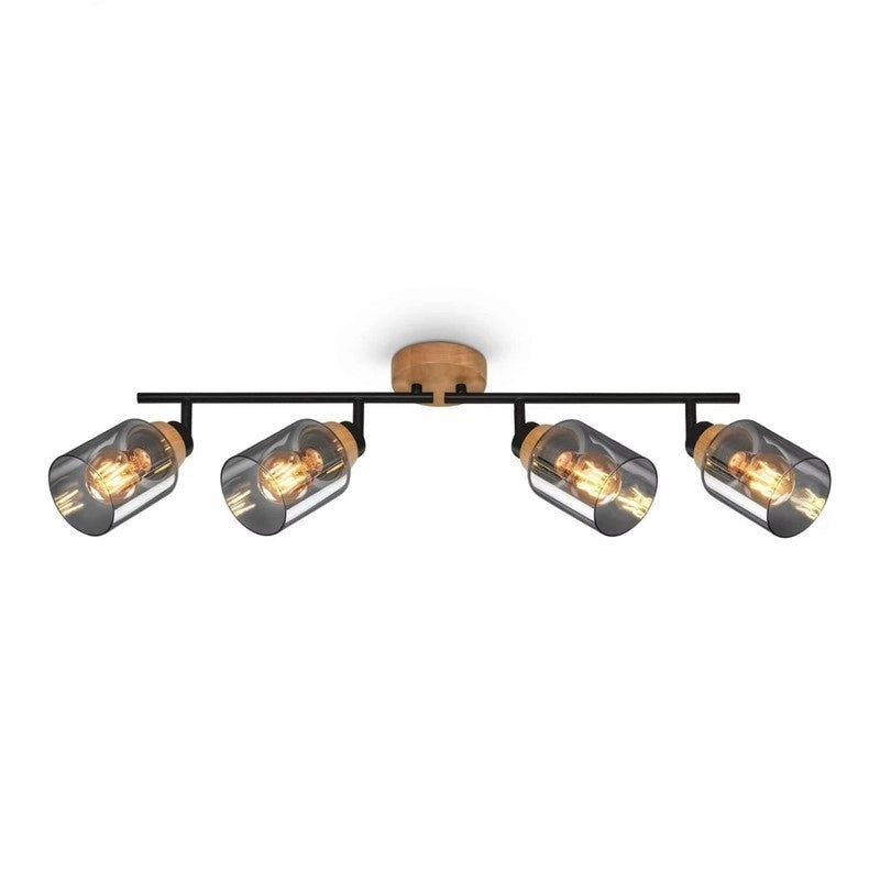 Briloner Hema barra 4xe27 legno nero in vetro smoke