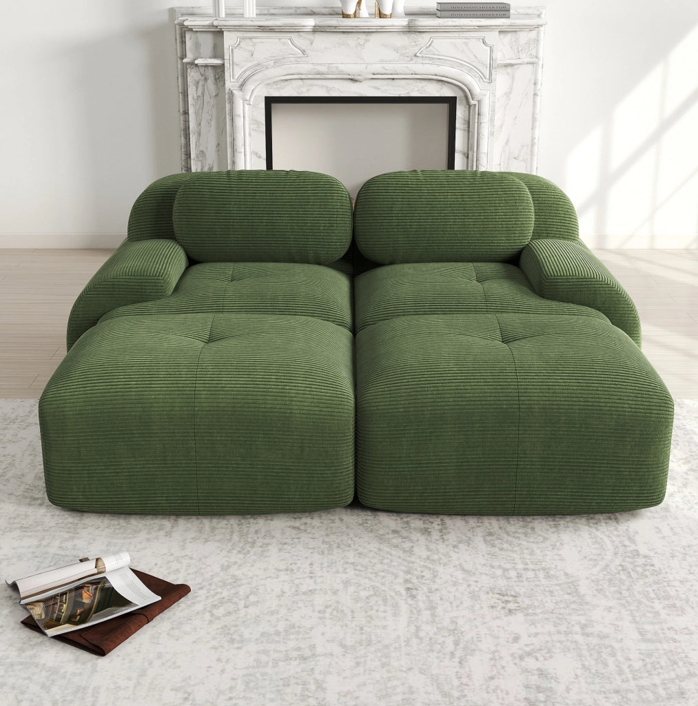 Divano angolare modulare in velluto a coste verde 208x178x70 cm; senza telaio