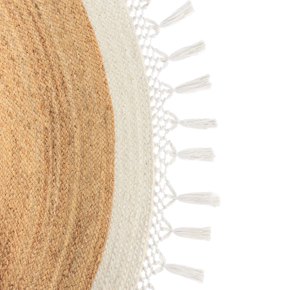 Tappeto Beige e Bianco Rotondo 200 cm Boho Rustico Spirale Intrecciato Fatto a mano Juta Naturale Camera da letto Soggiorno