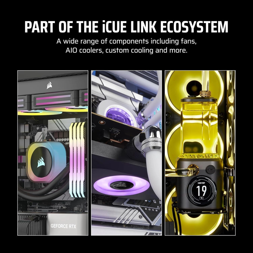 iCUE LINK LX120-R RGB 120mm Ventole PWM Invertite – Kit Tripla Ventola – Basso Rumore, CORSAIR Cuscinetto Magnetico a Cupola, Doppio Anello Luminoso, Viti QuikTurn™, Modalità Zero RPM – Nero