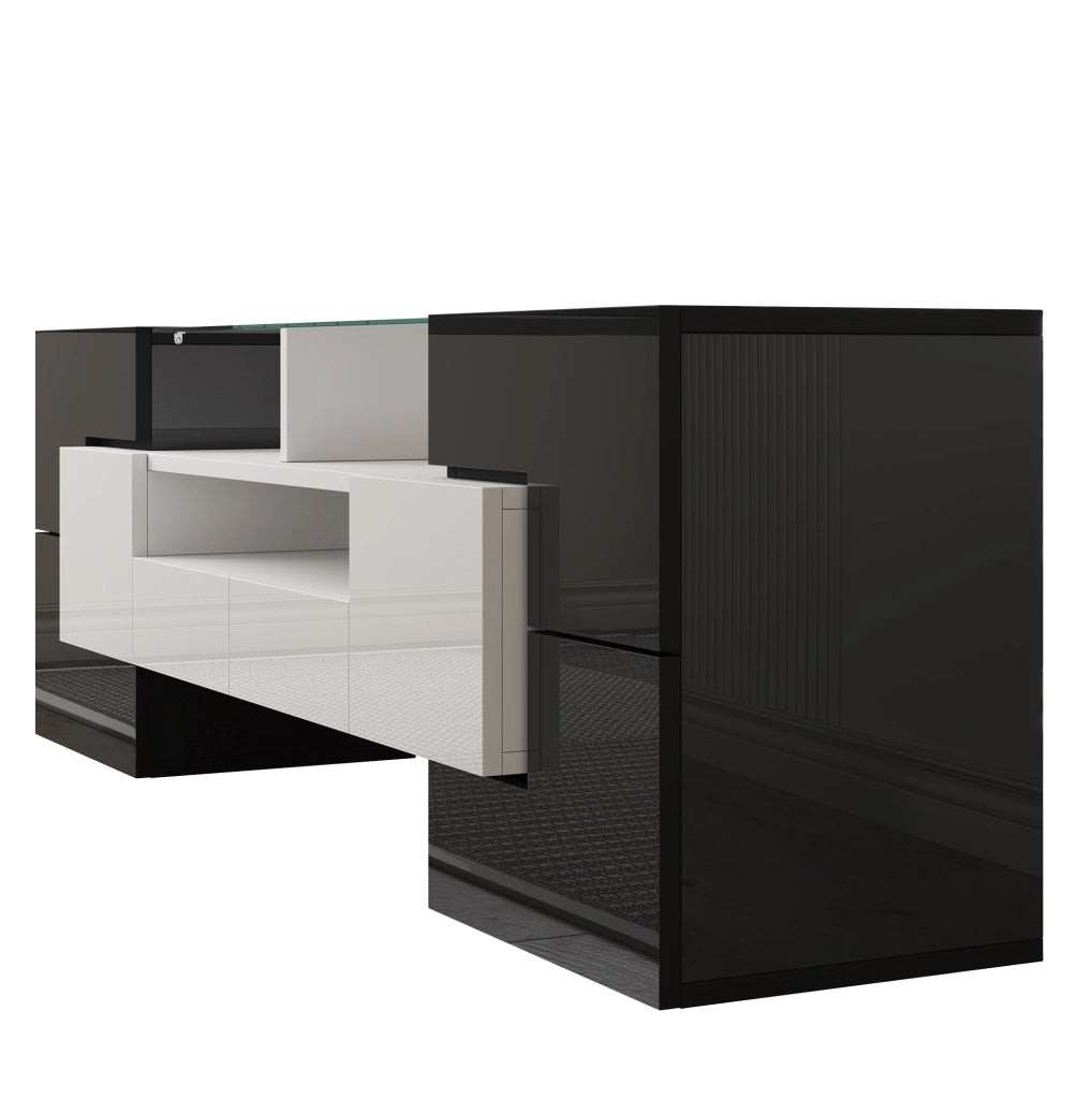 Mobile TV con LED multicolore 145 cm bianco lucido