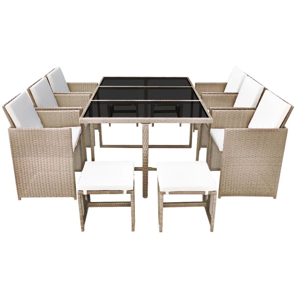 Set da Pranzo da Giardino 11 pz con Cuscini in Polyrattan Beige 42557