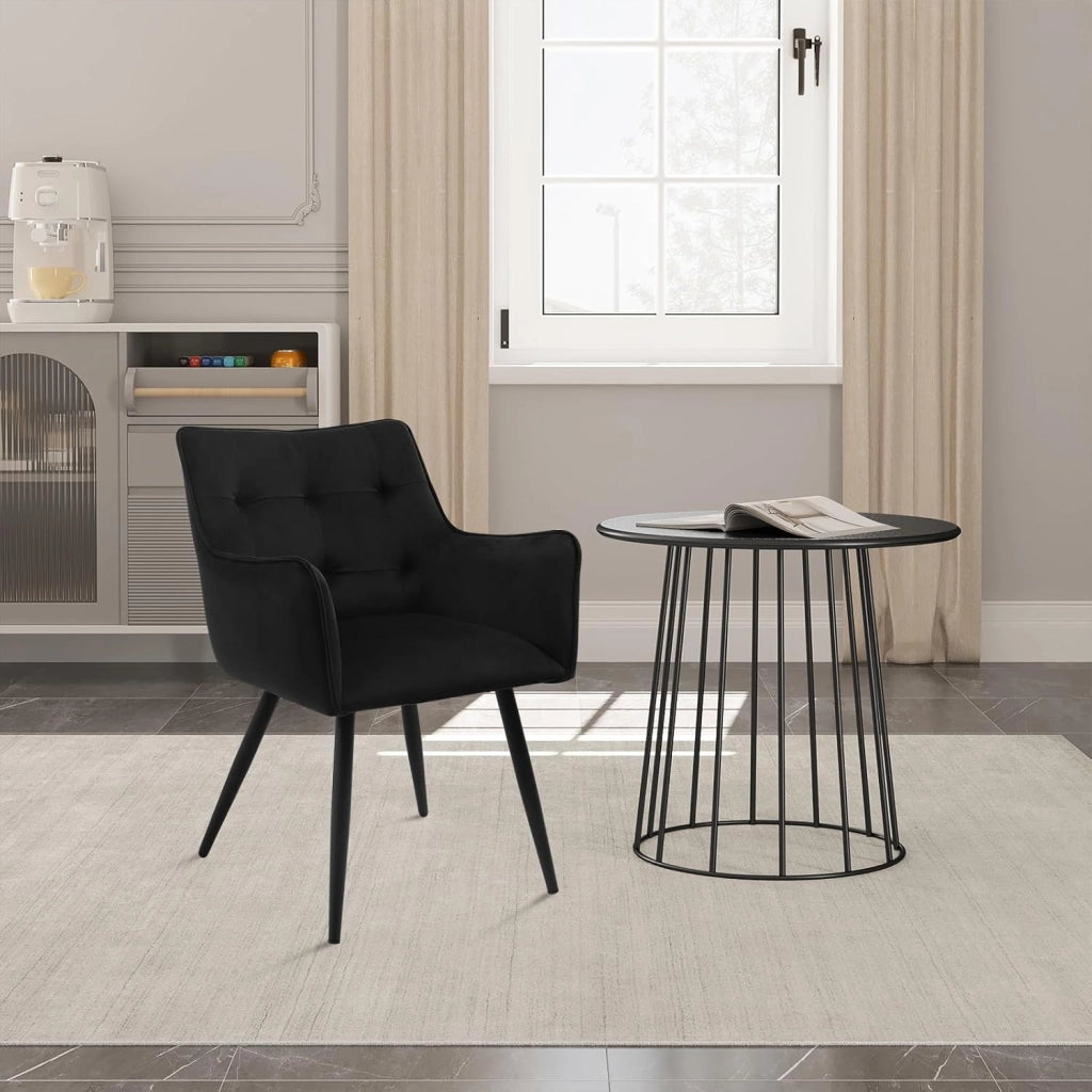Set di 2 Sedie da Pranzo Moderne, Sedie da Cucina con Schienale e Braccioli, Poltroncine Imbottite con Gambe in Metallo, per Salotto, Ufficio e Cameretta, in Velluto, Nero, BH374sz-2