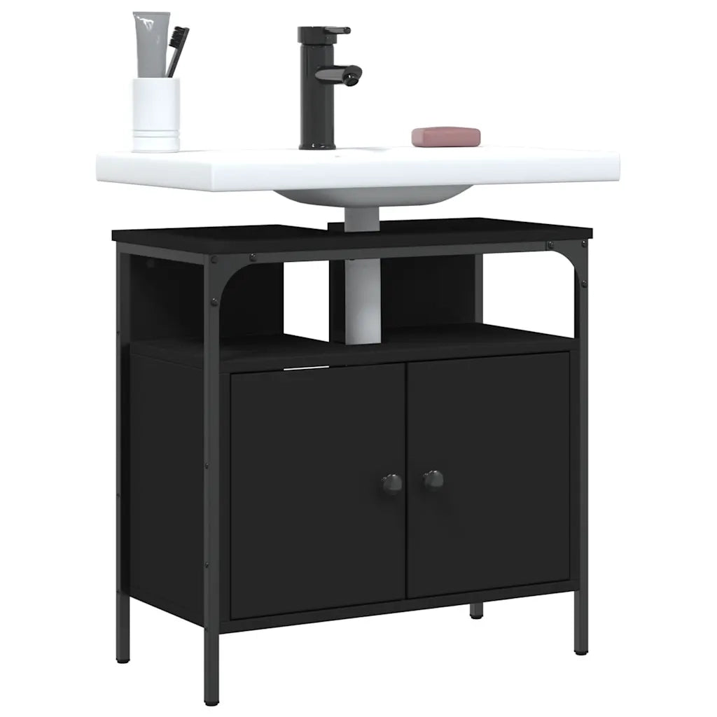 Mobile Lavabo | Armadio Lavabo Bagno Nero 60x30x60 cm in Legno Multistrato