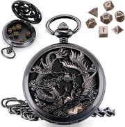 Orologio da polso uomo con catena manuale, drago fenice scheletro romano, Ta-a & Dnd Cubo Drago - Nero steampunk