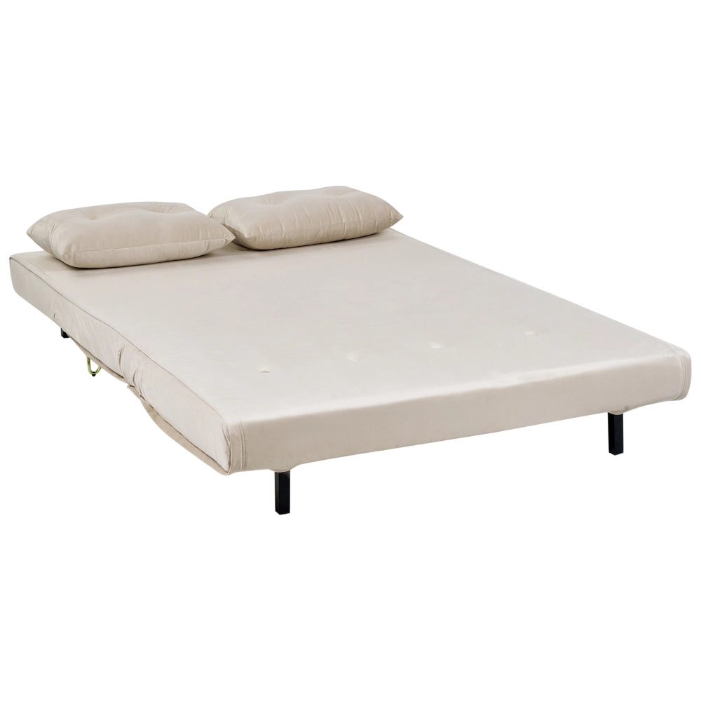 Set di 2 divani letto a 2 e 1 posto in velluto beige con cuscini e gambe in metallo soggiorno glamour elegante