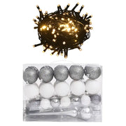 Set Natale con 61 Palline Punta e 150 Luci LED Bianco e Grigio