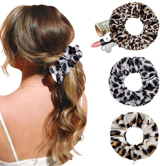 Elastici per capelli in velluto con taschino nascosto - 3 pezzi - regolabili - per accessori - per piccoli oggetti - riducono danni ai capelli