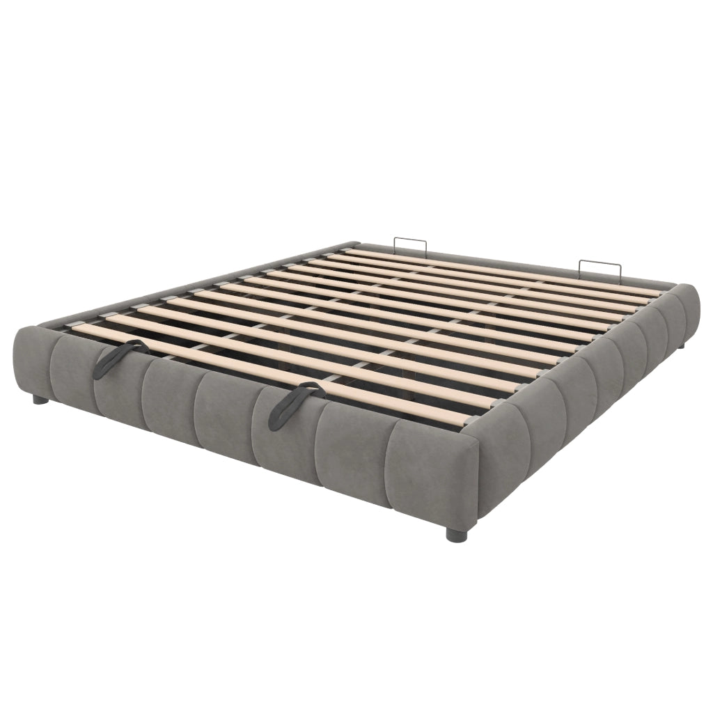 Letto imbottito 180x200 cm con contenitore, LED bianco integrato, struttura idraulica e senza testiera, grigio