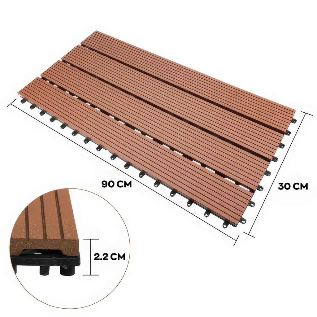 Noka - Pavimento da Esterno con Clip 90x30 cm 6 Piastrelle 1,62 m2 per Giardino Patio Terrazza in WPC OAK