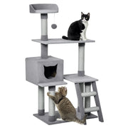 Tiragraffi per Gatti Multilivello con Casetta e Piattaforme ¨C Zephmum ¨C Grigio, Corda di Juta, 61x40x124