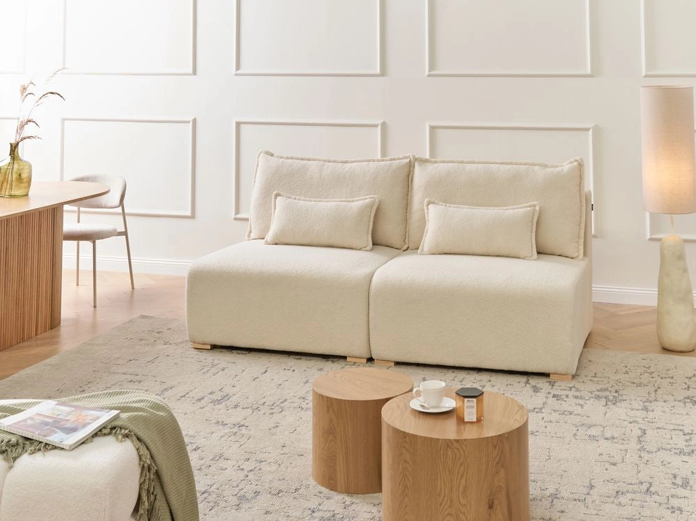 Divano componibile bianco sporco Boucle imbottito con funzione letto e contenitore Stile minimalista