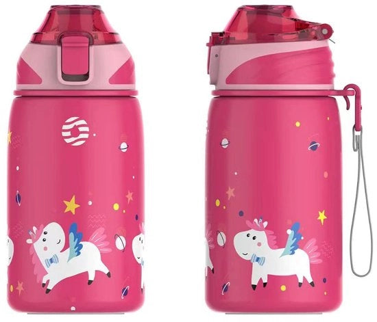 Bottiglia di Acqua in Acciaio Inossidabile per Bambini - 400 ml, Apertura 1-Click, Sicura e Libera da BPA - Ideale per Scuola e Asilo Nido