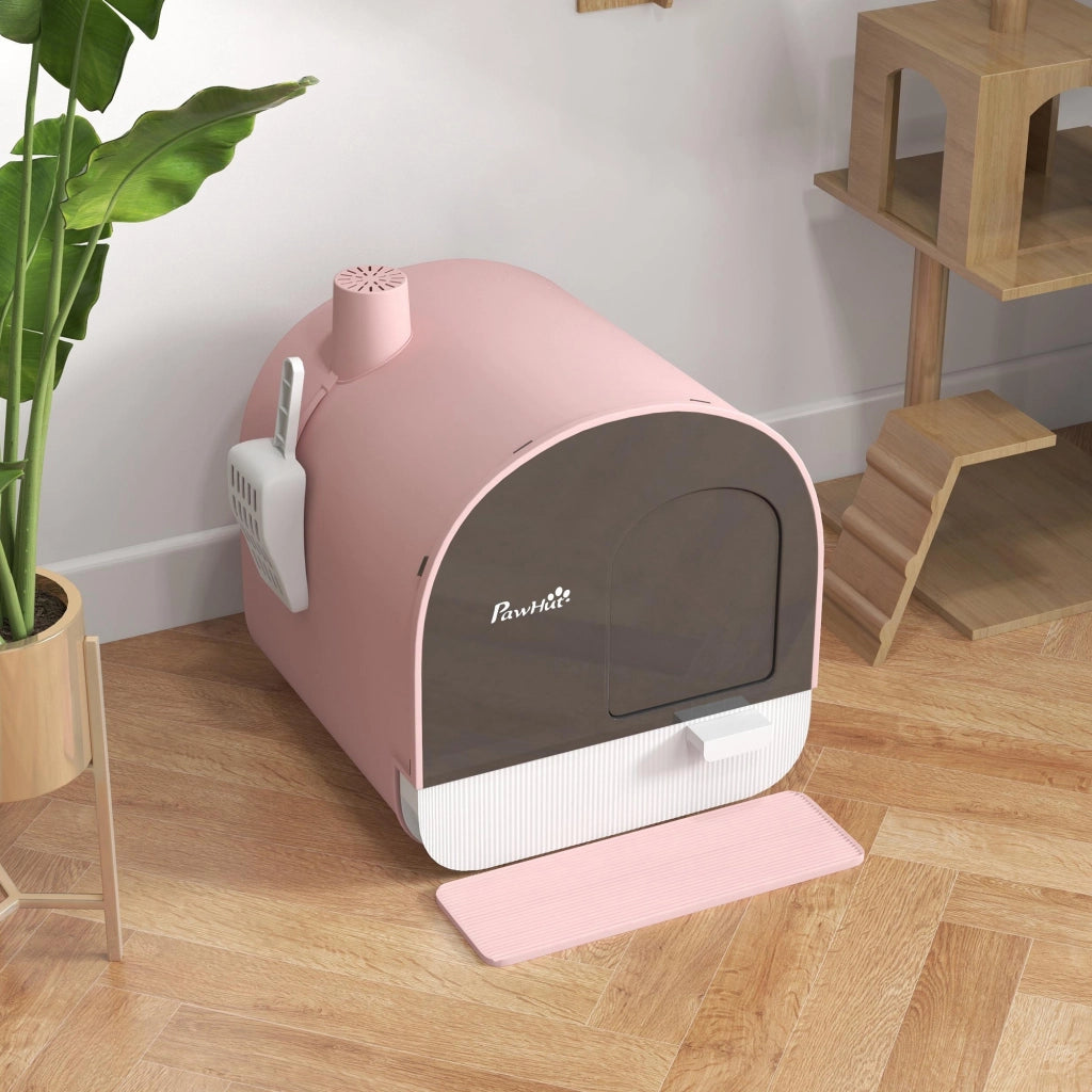 Bacino lettiera per gatti con porta ¨C zephmum ¨C rosa 44x43x47 cm