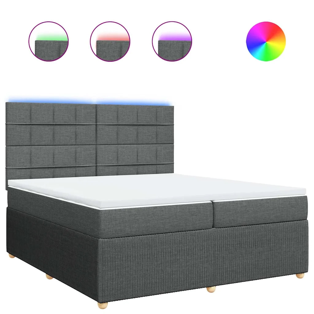 Giroletto a Molle con Materasso Grigio Scuro 200x200 cm Tessuto