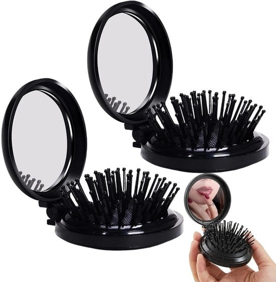 Kit di spazzole per capelli a rotazione da 2 pezzi - Opaco - Specchio integrato - Anticlima - Adatto a tutti i tipi di capelli - Massaggio morbido - Spazzola per capelli