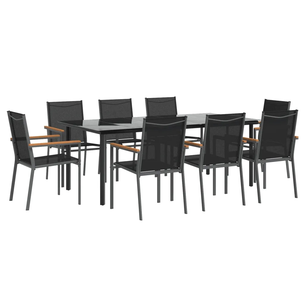 Set da Pranzo da Giardino 9 pz Nero in Textilene e Acciaio
