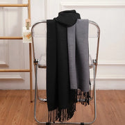 Sfondamento per abbigliamento 200 x 70 cm, nero e grigio chiaro, scialle di lana di cammello per donna, scialle di lana, stile pennello a doppia faccia, inverno, super spesso, super grande scialle, inverno, nuovo scialle caldo e spesso di lana
