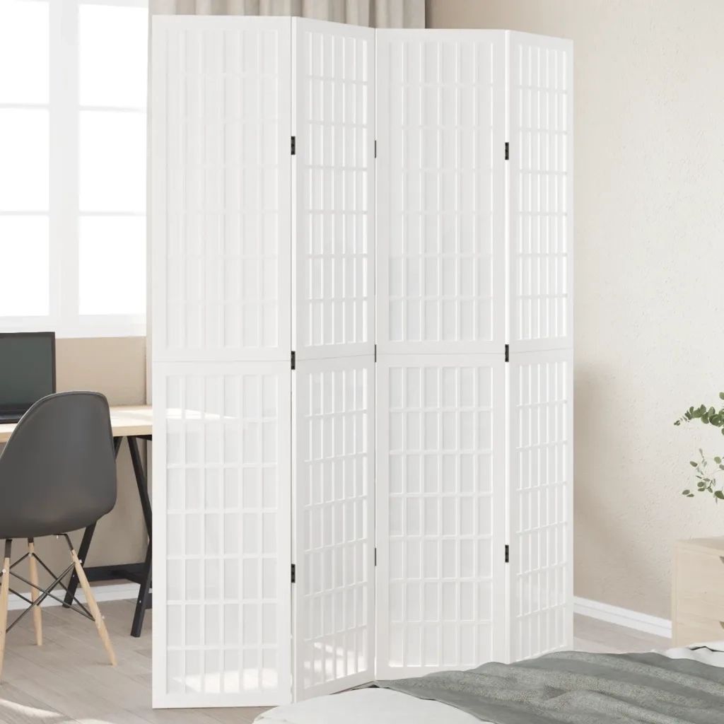 Divisorio Ambienti | Divider per stanze | Paravento 4Pannelli Bianco Legno Massello di Paulownia