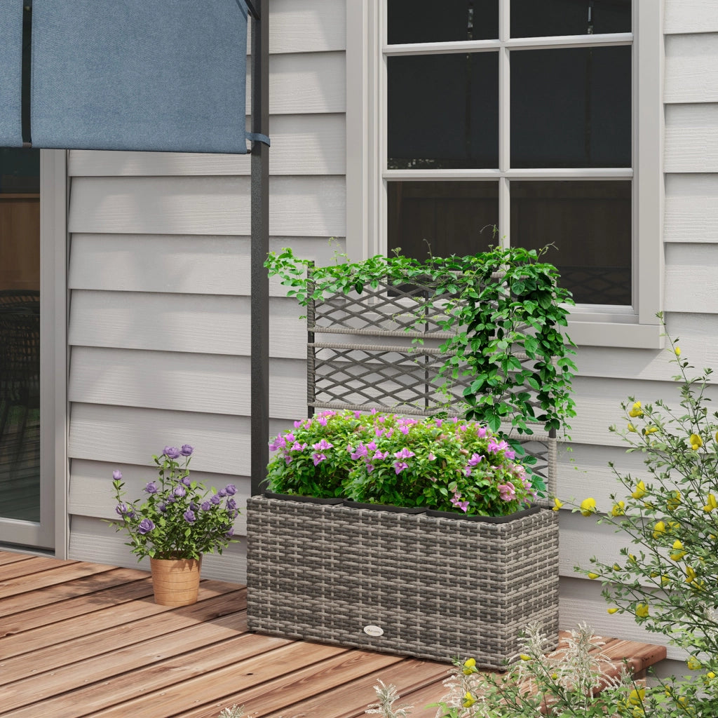 Fioriera con Grigliato ¨C Xylo ¨C Rattan PE Grigio 84x30x107cm