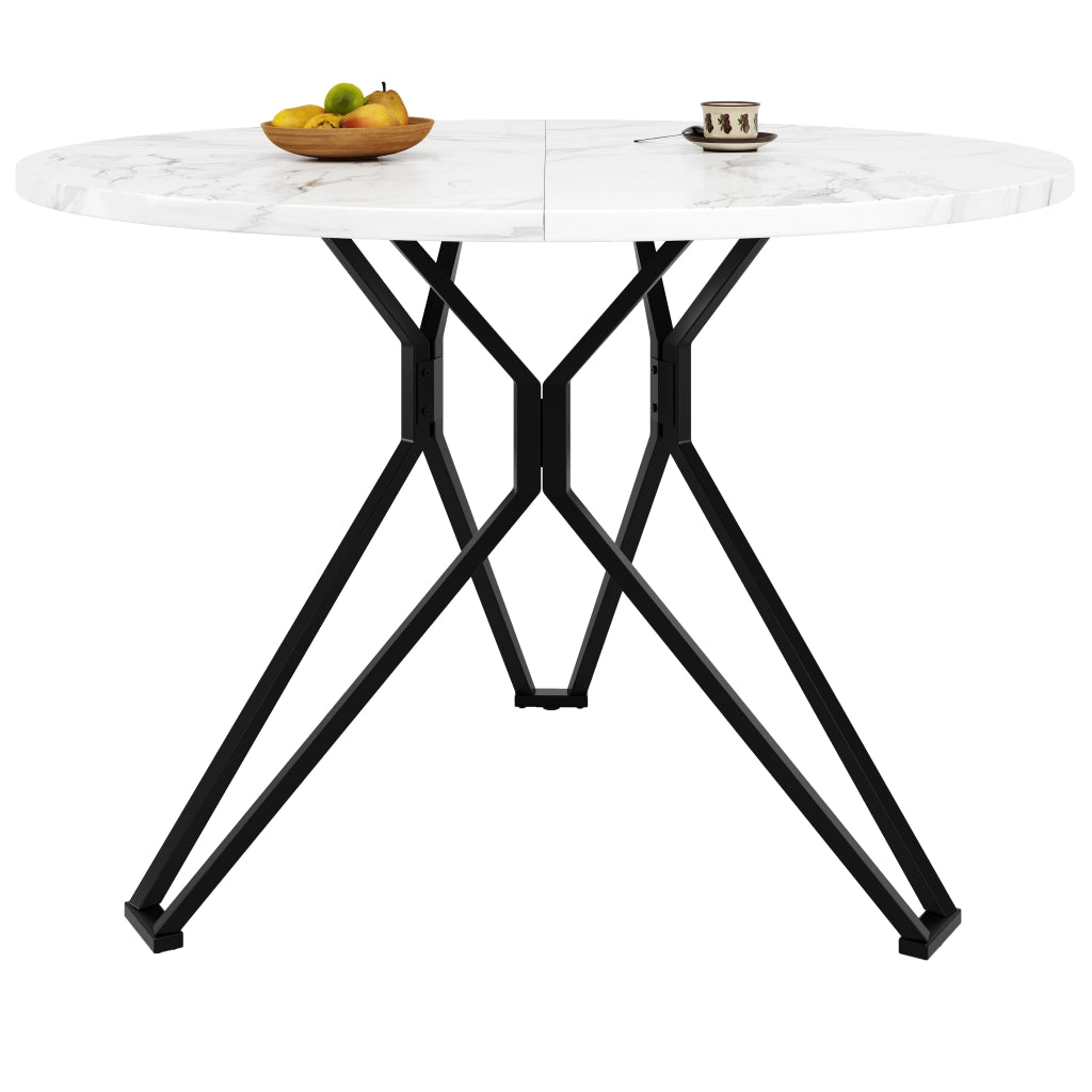 Tavolo da Pranzo Rotondo per 4 Persone con Piedini Regolabili; in MDF e Metallo; Nero; 100 x 100 x 76 cm
