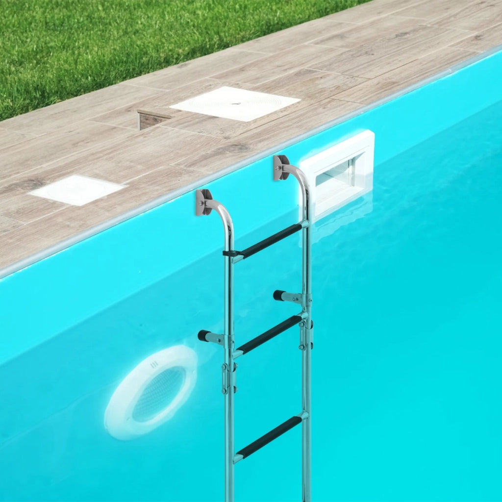 Scala pieghevole a 4 gradini con adattatore per pavimento, Scala antiscivolo in acciaio inox portata 200kg