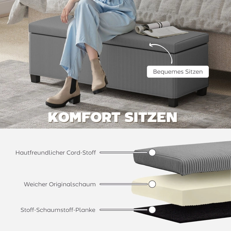 Panca contenitore imbottita con vano nascosto e struttura in acciaio in poliestere grigio 112 × 42 × 40 cm