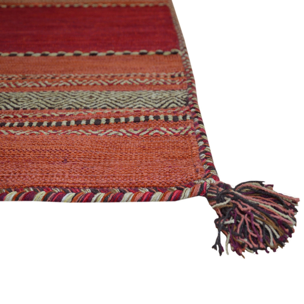 Tappeto ANTIQUE KILIM ROSSO cm.60x200 tessuto a mano in cotone e ciniglia