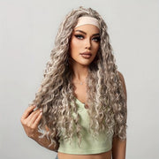 Parrucca per donne con capelli biondi, alta densità, capelli naturali sintetici con capello a rosa, lunghezza capelli 66 cm