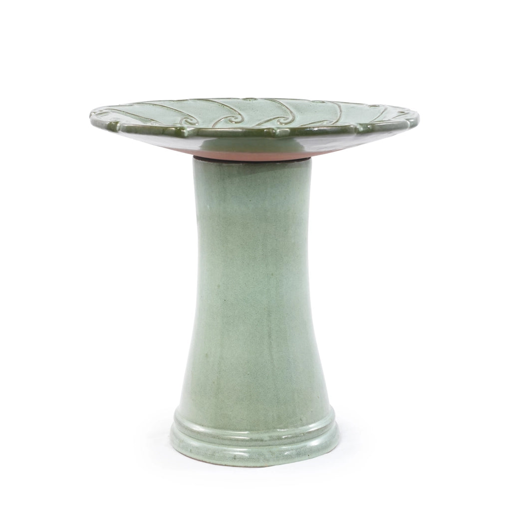 Abbeveratoio per uccelli in ceramica verde chiaro, Ø 43 cm, h 45 cm, resistente al gelo
