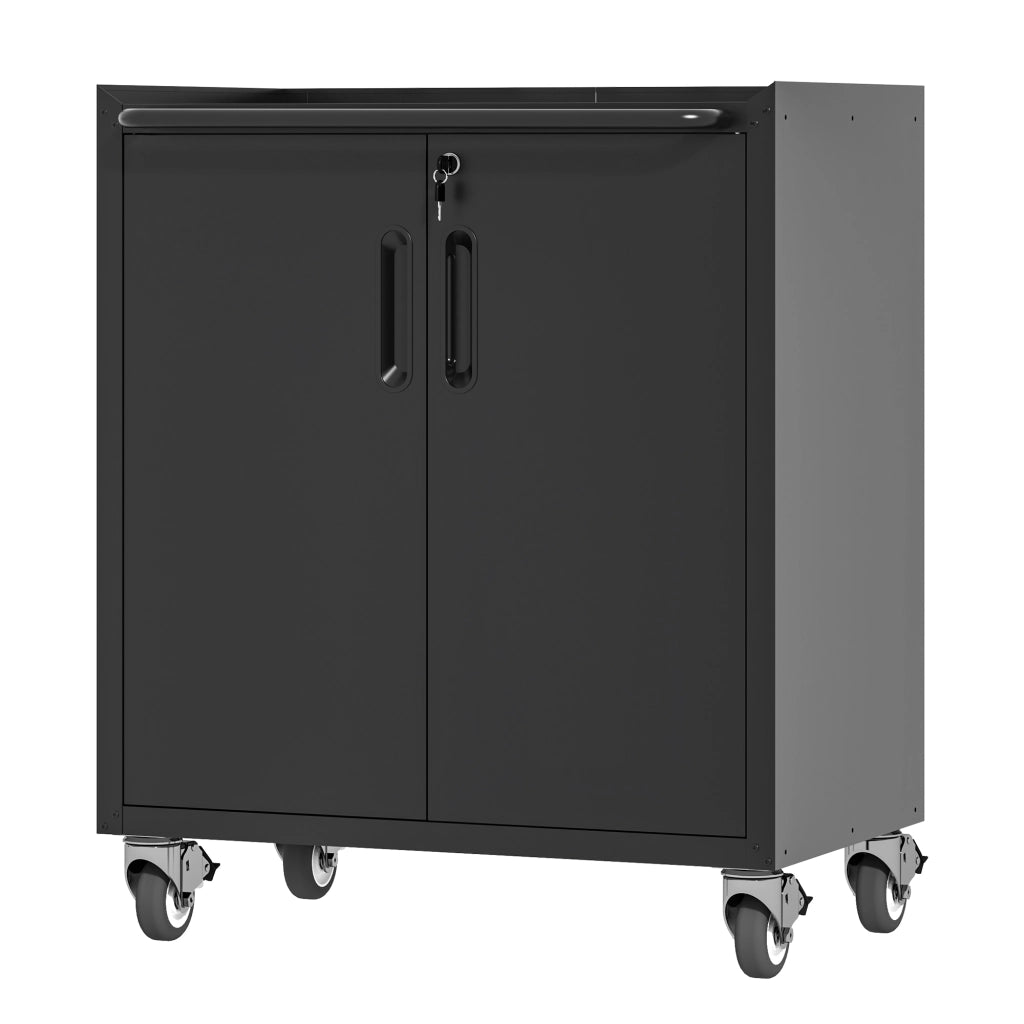 Armadio contenitore in metallo con ruote, 75 × 42 × 88 cm, nero, con ripiani regolabili e chiusura